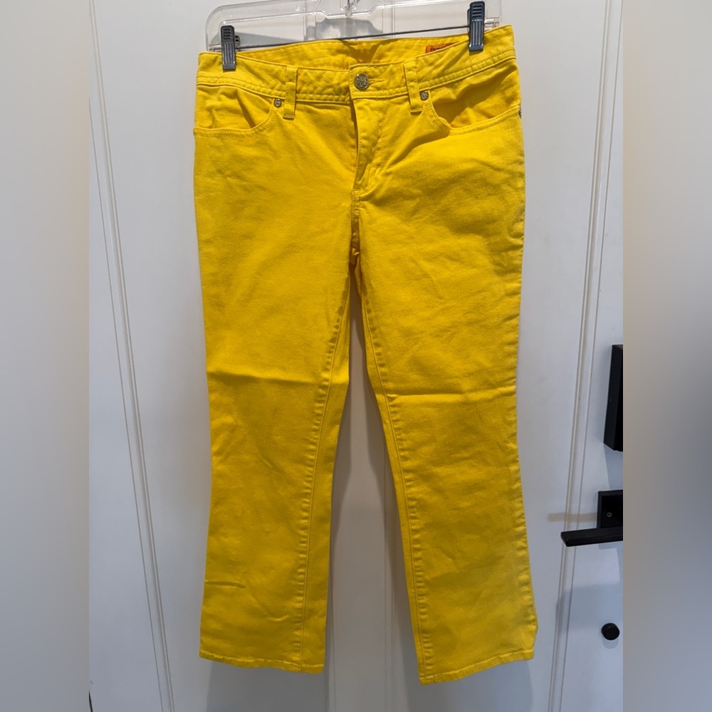 Tory Burch Yellow Cropped Slim Boot Jeans